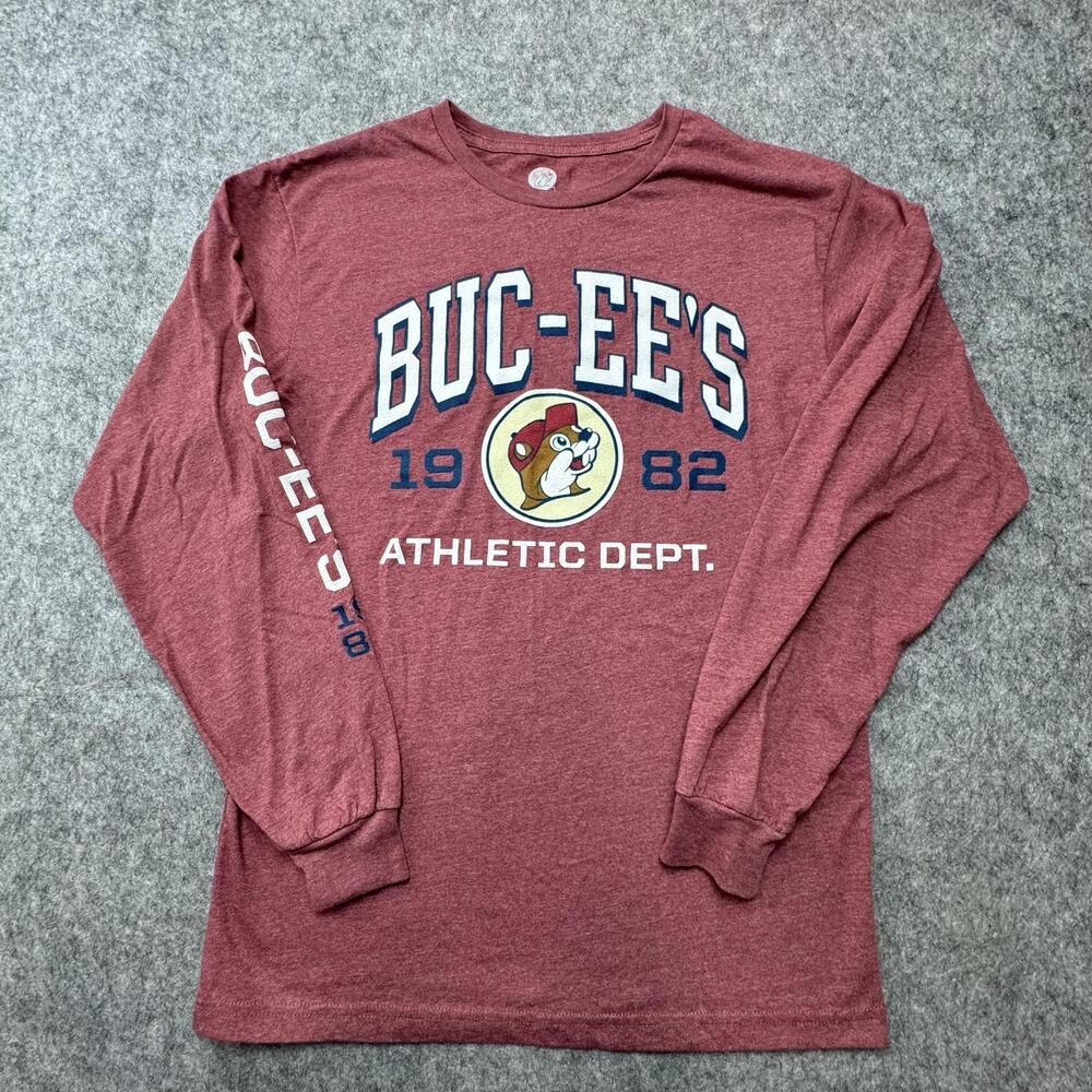 Buc-ee's Shirt Mens Medium Red Athletic Dept 1982 Beaver Long Sleeve Puff Tee